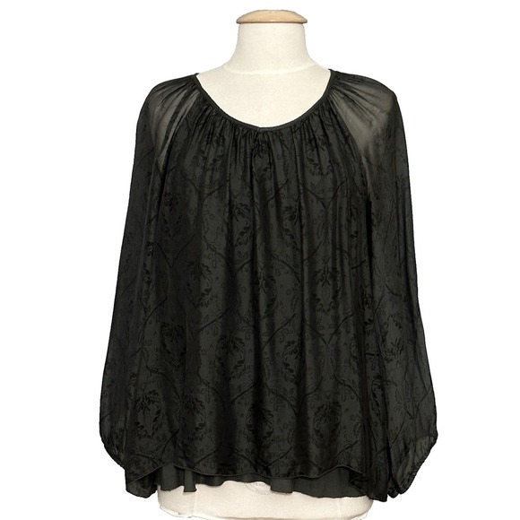 Piazza Roma Womens Top M Gray Sheer Floral Italian Silk Blend Whimsigoth Fairy - Picture 1 of 13